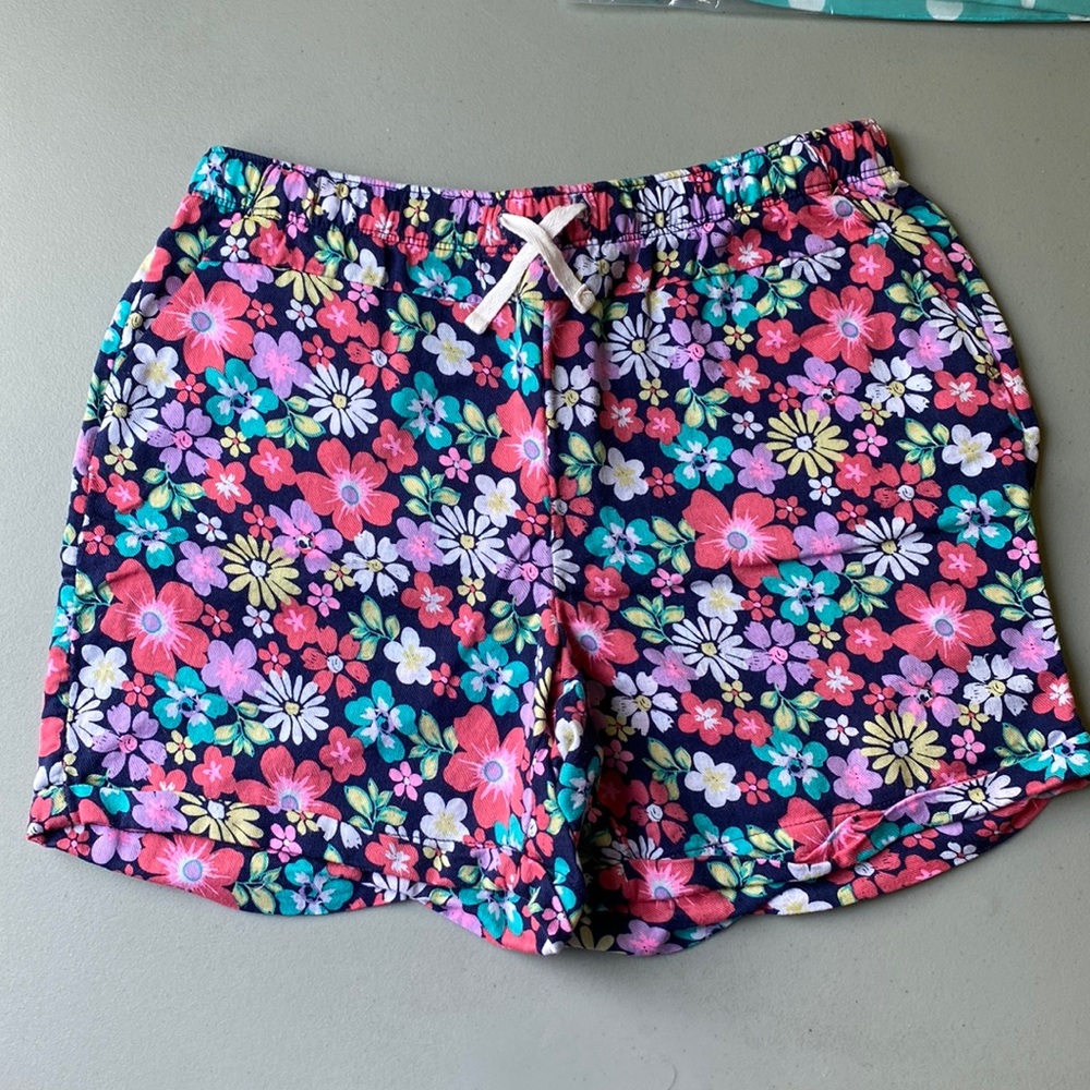 LKNEW Wonder Nation Girl’s XL Floral Shorts Pull-On NAVY Drawstring